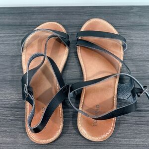 Torrid Black Strappy Flat Sandals with Tan Footbed